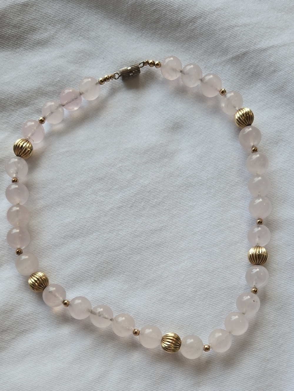 Vintage Rose Quartz and Gold Filled Bead Necklace - Elegant Pink Women’s Jewelry